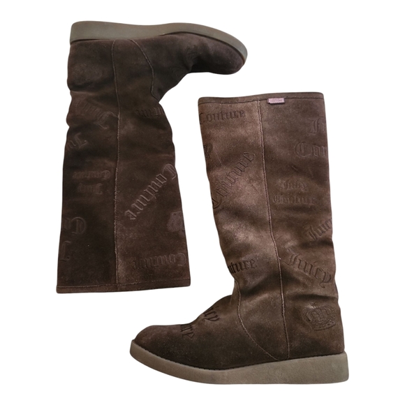 Juicy Couture Brown Suede Logo Embossed Tall Boots 7.5 - Picture 2 of 11